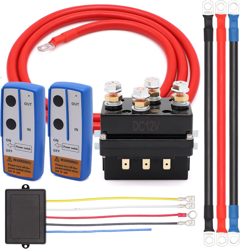 Torkettle 12V 500A Winch Solenoid Contactor Relay,Wireless Twin Remote Control Kit and 4pcs Pre-Wires with lugs for 8000lbs-17000lbs ATV UTV Winches - Image 1